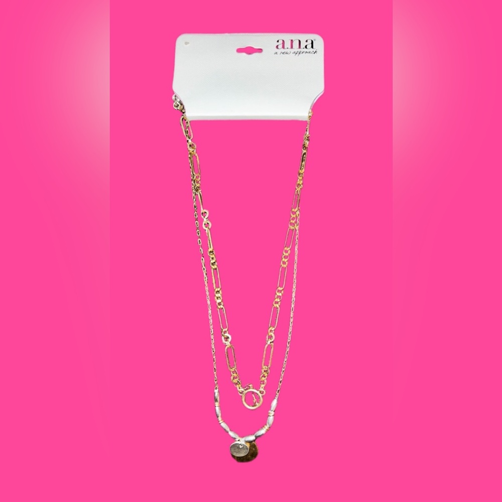 a.n.a Silver Tone & Gold Tone Toggle Coin Pendant 16 Inch Link Strand Necklace